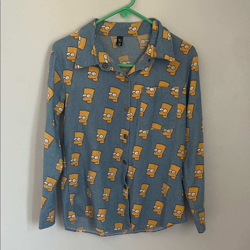 Bart Simpson Blue chambray button down shirt.  Size S/M
